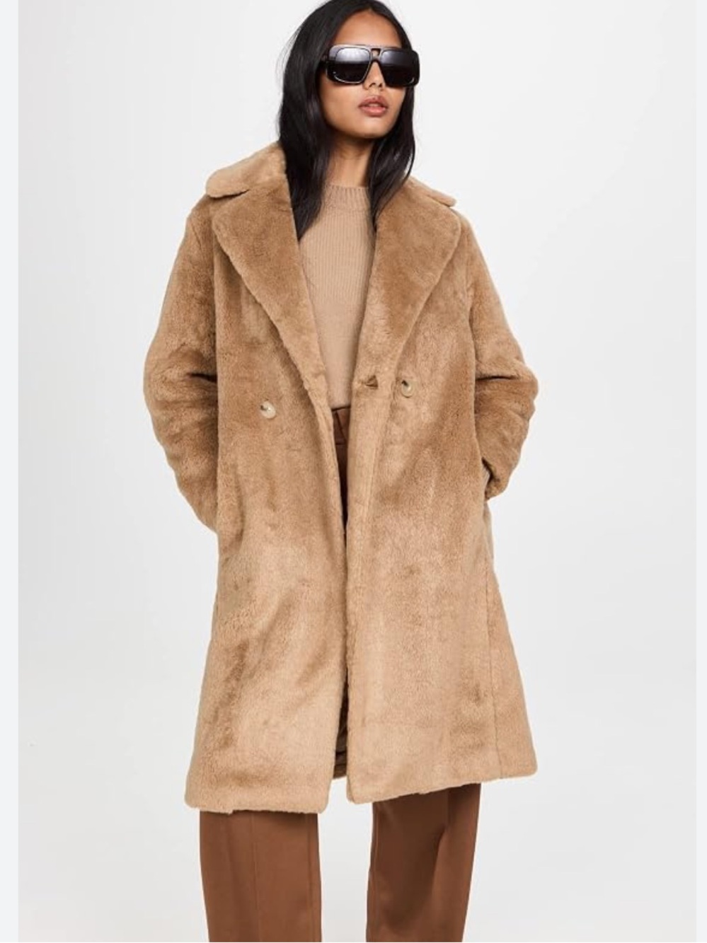 H&M Camel Teddy Faux-Shearling Coat